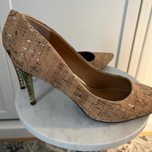 J. Renee Womens 6.5M Marekka Natural Cork/Gold Heels